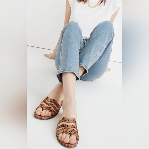 Madewell Women's Spotted Calf Hair Wavy Straps Slide Slip On Sandals | Size 10 - Picture 1 of 10